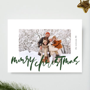 Cartes Pour Fêtes Annuelles moderne design blanc & vert photo joyeux noël