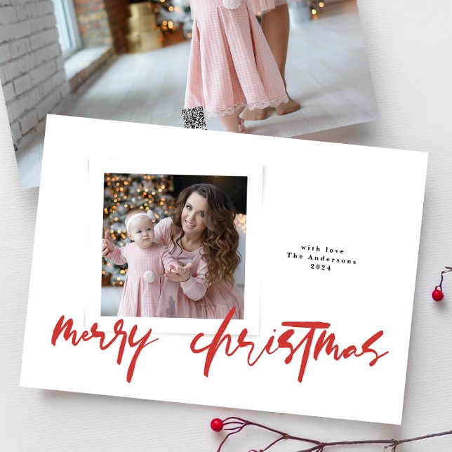 Cartes Pour Fêtes Annuelles moderne design rouge blanc joyeux photo de noël (Créateur téléchargé)