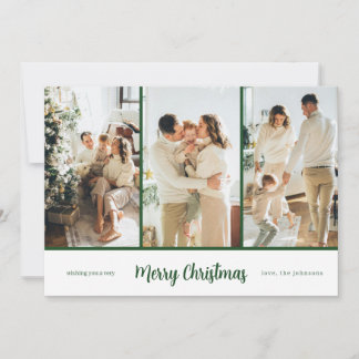 Cartes Pour Fêtes Annuelles Moderne Élégant 3 Photo Script Vert