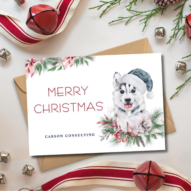 Cartes Pour Fêtes Annuelles Moderne Elegant Chien Husky Joyeux Noël Affaires (Créateur téléchargé)