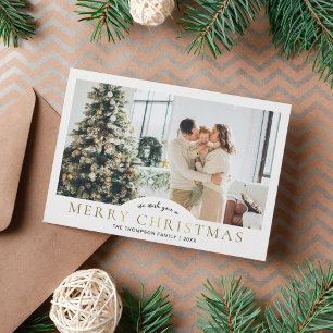 Cartes Pour Fêtes Annuelles Moderne Elegant Classic Gold Joyeux Noël Photo