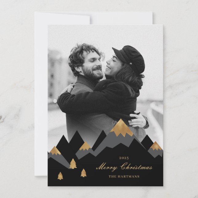 Cartes Pour Fêtes Annuelles Moderne Elegant Gold Mountains Photo Noël (Devant)