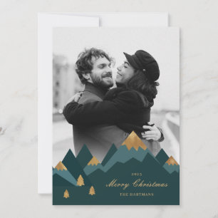 Cartes Pour Fêtes Annuelles Moderne Elegant Gold Mountains Photo Noël