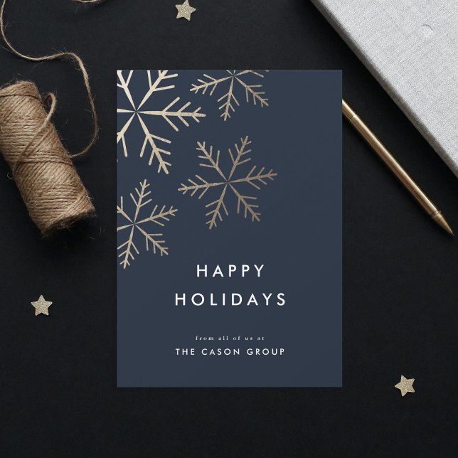Cartes Pour Fêtes Annuelles Moderne Elegant Gold Snowflakes Business (Elegant Gold Modern Snowflakes Simple Business Happy Holidays Card.)