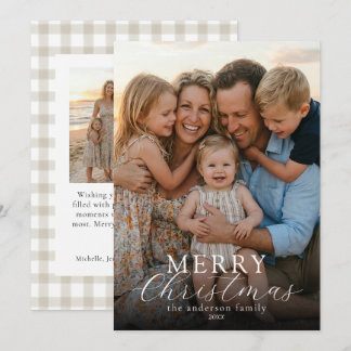 Cartes Pour Fêtes Annuelles Moderne Élégant Photo Joyeux Noël Gingham