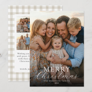 Cartes Pour Fêtes Annuelles Moderne Élégant Photo Joyeux Noël Gingham