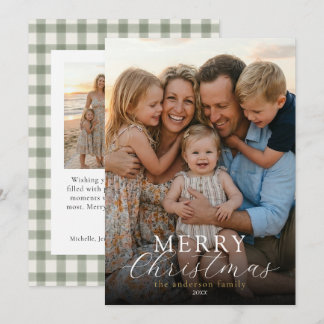 Cartes Pour Fêtes Annuelles Moderne Élégant Photo Joyeux Noël Gingham