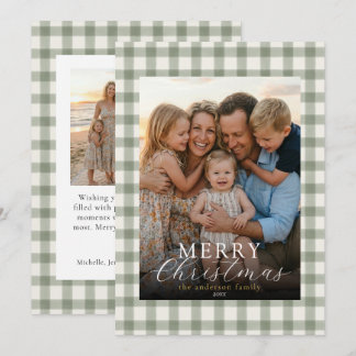 Cartes Pour Fêtes Annuelles Moderne Élégant Photo Joyeux Noël Gingham