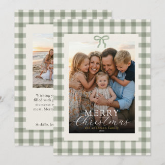 Cartes Pour Fêtes Annuelles Moderne Élégant Photo Joyeux Noël Ruban Gingham