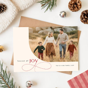 Cartes Pour Fêtes Annuelles Moderne Famille Enjouée Enfants Photo Ruban Rouge