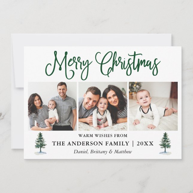 Cartes Pour Fêtes Annuelles Moderne Fun Calliage 3 Photo Pines Noël (Devant)