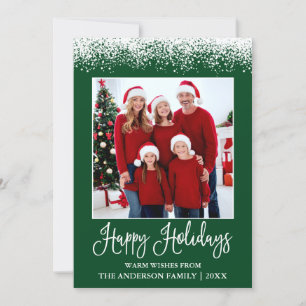 Cartes Pour Fêtes Annuelles Moderne Fun Calliage Neige Coupé Photo Vert