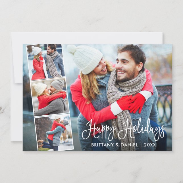 Cartes Pour Fêtes Annuelles Moderne Fun Calligraphie 4 Photos Couple Collage (Devant)