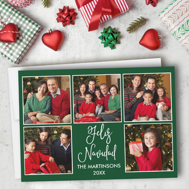 Cartes Pour Fêtes Annuelles Moderne Fun Calligraphie 5 Photo Feliz Navidad Gre (Customize to add text to back of card.)