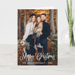 Cartes Pour Fêtes Annuelles Moderne Fun Calligraphie Famille Photo Plier Noël