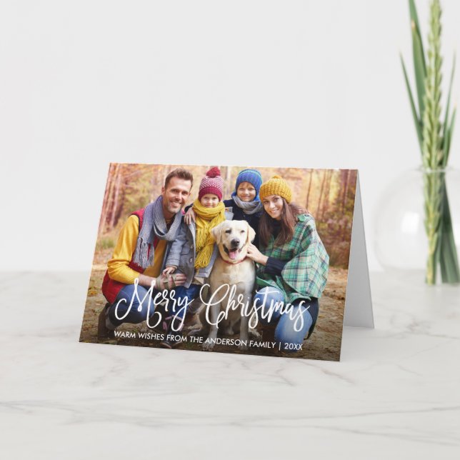Cartes Pour Fêtes Annuelles Moderne Fun Calligraphie Noël Famille Photo Plier (Devant)