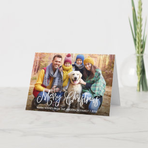 Cartes Pour Fêtes Annuelles Moderne Fun Calligraphie Noël Famille Photo Plier