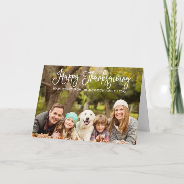 Cartes Pour Fêtes Annuelles Moderne Fun Calligraphie Thanksgiving Photo Plier (Devant)