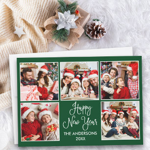 Cartes Pour Fêtes Annuelles Moderne Fun Calligraphie Vert 5 Photo Nouvel An