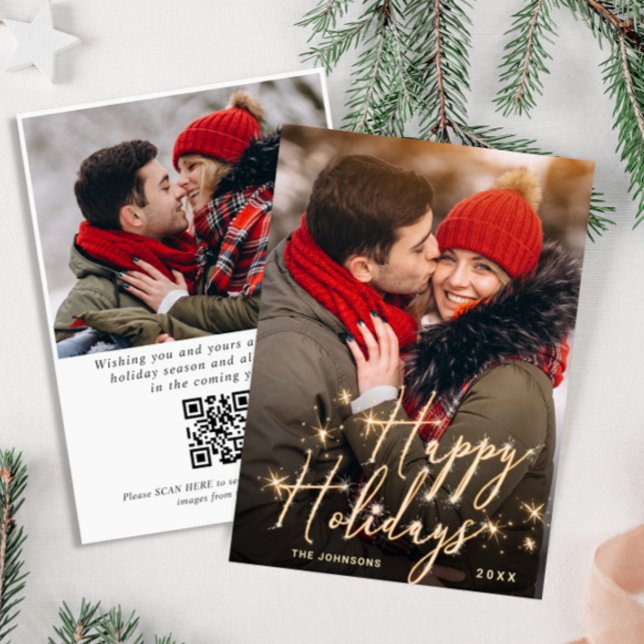 Cartes Pour Fêtes Annuelles Moderne Golden Christmas 2 PHOTO QR code (Créateur téléchargé)