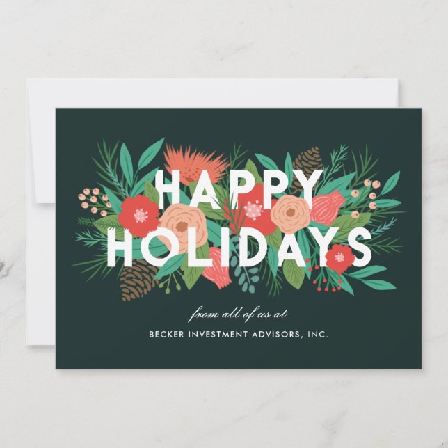 Cartes Pour Fêtes Annuelles Moderne Gras Floral Joyeux Vacances Entreprise (Devant)