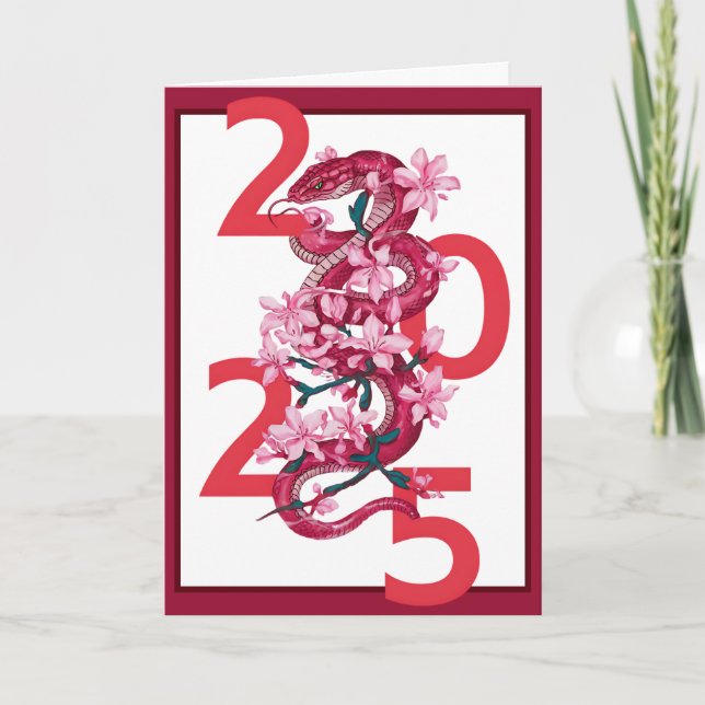 Cartes Pour Fêtes Annuelles Moderne Gras Rouge Chinois Nouvel An 2025 Serpent  (Devant)