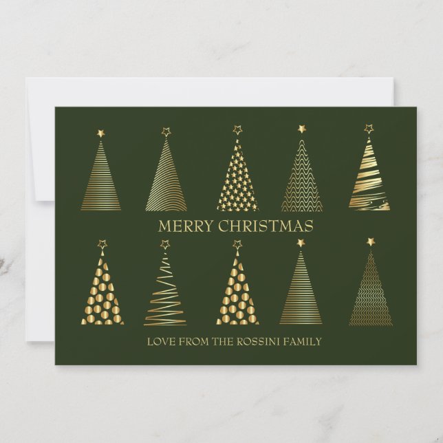 Cartes Pour Fêtes Annuelles Moderne Green & Gold personnalisé Arbre de Noël Ho (Devant)