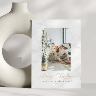 Cartes Pour Fêtes Annuelles Moderne gris blanc marbre deux photo Noël