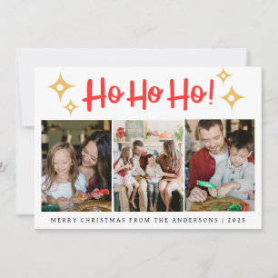 Cartes Pour Fêtes Annuelles Moderne Ho Ho Ho 3 Grille de Photos Joyeux Noël