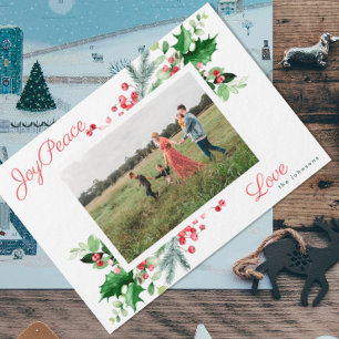 Cartes Pour Fêtes Annuelles Moderne   Joy Peace Love   Photo du feuillage vert
