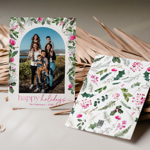 Cartes Pour Fêtes Annuelles Moderne Joyeuses Fêtes Arche Rose Clair & Verdure