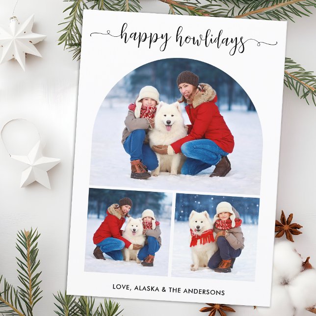 Cartes Pour Fêtes Annuelles Moderne Joyeux Howlidays Christmas Dog Arch 3 Phot (Créateur téléchargé)
