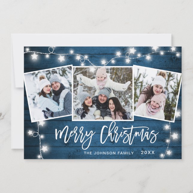 Cartes Pour Fêtes Annuelles Moderne Joyeux Noël Rustique 3 PHOTO Salutation (Devant)