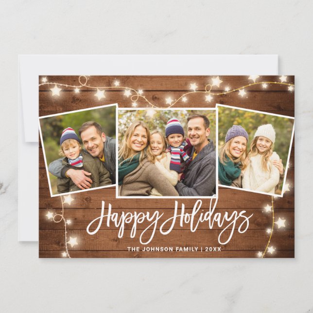 Cartes Pour Fêtes Annuelles Moderne Joyeux Noël Rustique 3 PHOTO Salutation (Devant)