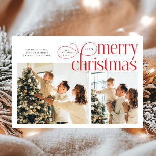 Cartes Pour Fêtes Annuelles Moderne Joyeux Noël simple 2 photos famille 