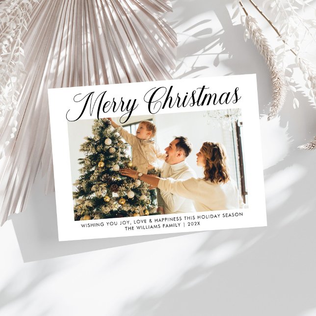 Cartes Pour Fêtes Annuelles Moderne Joyeux Noël simple Script Famille de photo (Créateur téléchargé)