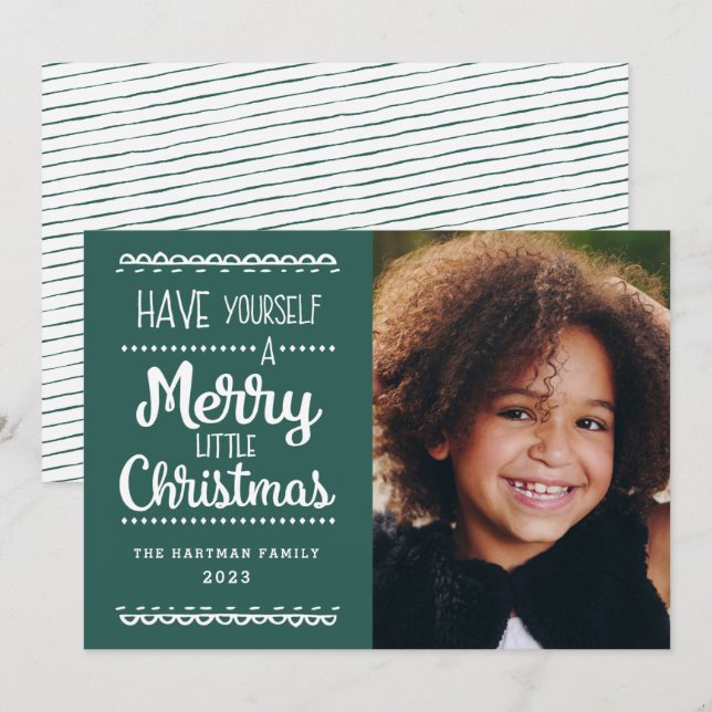 Cartes Pour Fêtes Annuelles Moderne Joyeux Petit Noël mignon Photo verte (Devant / Derrière)