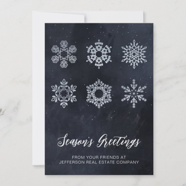 Cartes Pour Fêtes Annuelles Moderne Marine Silver Snowflakes (Devant)