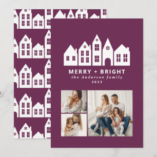 Cartes Pour Fêtes Annuelles Moderne minima Noël maisons violet 3 photo