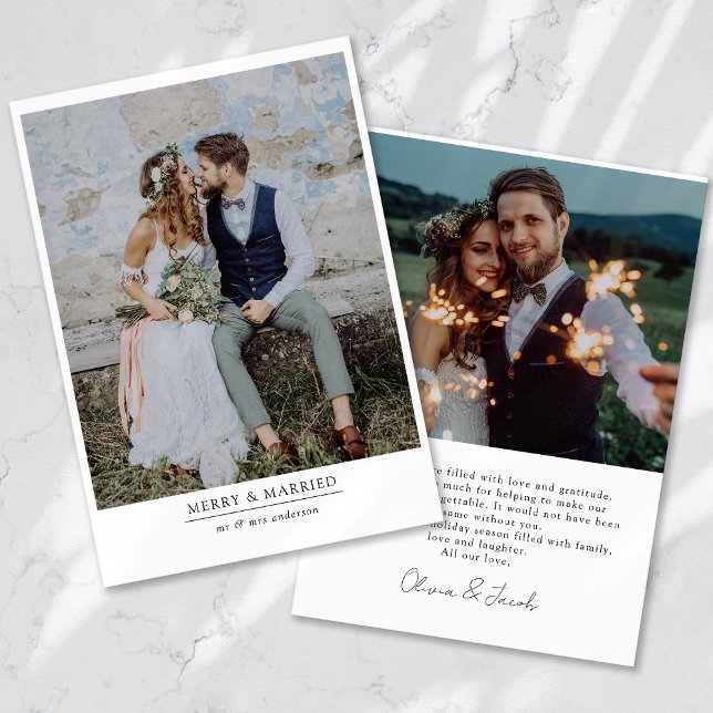 Cartes Pour Fêtes Annuelles Moderne minimaliste 2 Photo Joyeux & Marié (Créateur téléchargé)