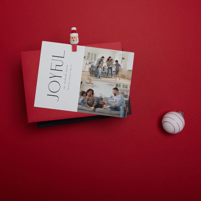 Cartes Pour Fêtes Annuelles Moderne minimaliste Joyeuse Famille 2 Photo Noël (Spread Joy! Send a Personalized 'Joyful' Holiday Card 📸🎄 [Your Photo Here])