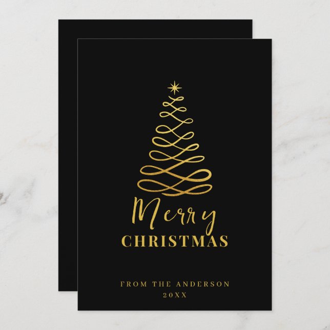 Cartes Pour Fêtes Annuelles Moderne minimaliste Joyeux Noir de Noël (Devant / Derrière)