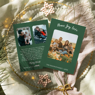 Cartes Pour Fêtes Annuelles Moderne minimaliste Vert 3Photo Paix Joie Amour No