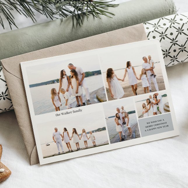 Cartes Pour Fêtes Annuelles Moderne Neutre 5 Photo Élégant Double Côté (Créateur téléchargé)