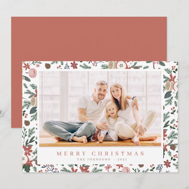 Cartes Pour Fêtes Annuelles Moderne Noël Floral Foliage Motif botanique (Devant / Derrière)