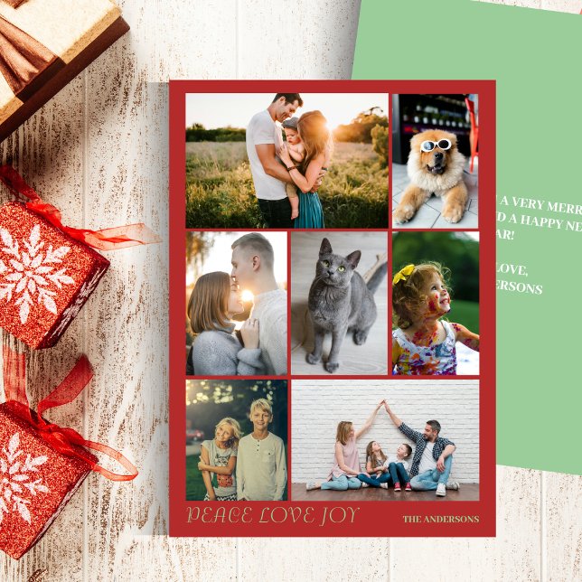 Cartes Pour Fêtes Annuelles Moderne Paix Amour Joie Multiphoto Vacances (Créateur téléchargé)