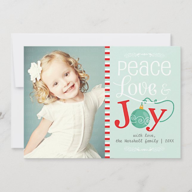 Cartes Pour Fêtes Annuelles Moderne Paix Amour & Joie Photo de Noël (Devant)