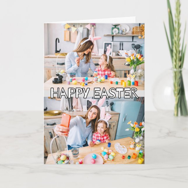 Cartes Pour Fêtes Annuelles Moderne Personnalisé 2 photos Famille Pâques (Devant)