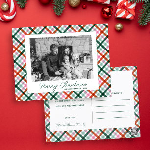 Cartes Pour Fêtes Annuelles Moderne Photo de Famille Gingham Joyeux Noël 