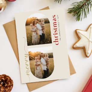 Cartes Pour Fêtes Annuelles Moderne Photo de Famille Noël en Rouge et Or avec 